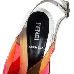 Pre Owned Fendi Multicolor PVC And White Patent Slingback Sandals Size 38