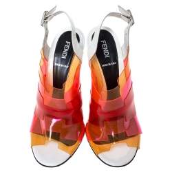 Pre Owned Fendi Multicolor PVC And White Patent Slingback Sandals Size 38