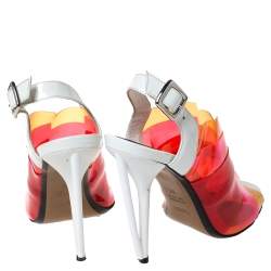 Pre Owned Fendi Multicolor PVC And White Patent Slingback Sandals Size 38