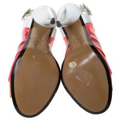 Pre Owned Fendi Multicolor PVC And White Patent Slingback Sandals Size 38