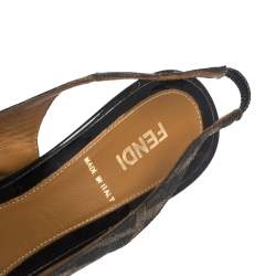 Pre Owned Fendi Brown Zucca Canvas And Leather Bow Slingback Sandals Size 37.5
