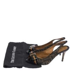 Pre Owned Fendi Brown Zucca Canvas And Leather Bow Slingback Sandals Size 37.5