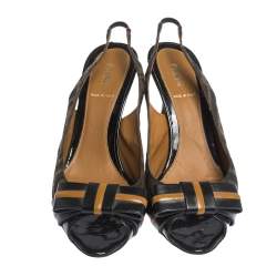 Pre Owned Fendi Brown Zucca Canvas And Leather Bow Slingback Sandals Size 37.5