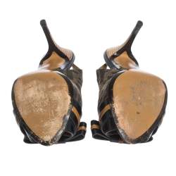 Pre Owned Fendi Brown Zucca Canvas And Leather Bow Slingback Sandals Size 37.5