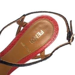 Pre Owned Fendi Tri Color Raffia And Snakeskin Strappy Slingback Platform Sandals Size 37.5