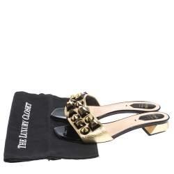 Pre Owned Fendi Gold Leather Studded Open Toe Flat Slides Size 38