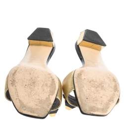 Pre Owned Fendi Gold Leather Studded Open Toe Flat Slides Size 38