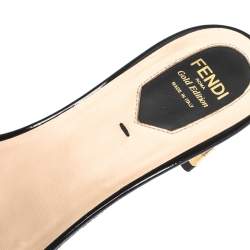 Pre Owned Fendi Gold Leather Studded Open Toe Flat Slides Size 38