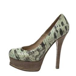 Pre Owned Fendi Multicolor Lizard Embossed Leather Fendista Platform Pumps Size 37