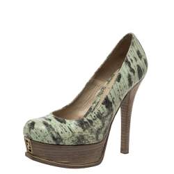 Pre Owned Fendi Multicolor Lizard Embossed Leather Fendista Platform Pumps Size 37