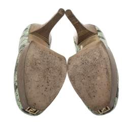 Pre Owned Fendi Multicolor Lizard Embossed Leather Fendista Platform Pumps Size 37