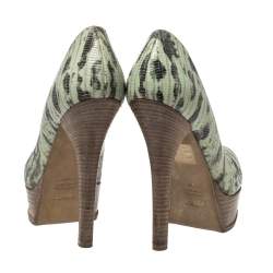 Pre Owned Fendi Multicolor Lizard Embossed Leather Fendista Platform Pumps Size 37