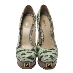 Pre Owned Fendi Multicolor Lizard Embossed Leather Fendista Platform Pumps Size 37