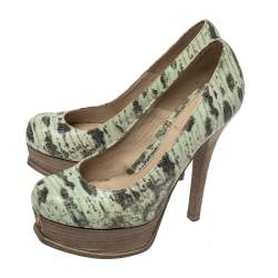 Pre Owned Fendi Multicolor Lizard Embossed Leather Fendista Platform Pumps Size 37