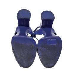Pre Owned Fendi Blue Patent Leather Chameleon Block Heel Sandals Size 38
