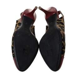 Fendi Multicolor Patent Leather And Leopard Print Fabric Slingback Sandals Size 39