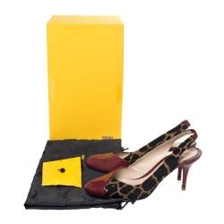 Fendi Multicolor Patent Leather And Leopard Print Fabric Slingback Sandals Size 39