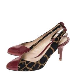 Fendi Multicolor Patent Leather And Leopard Print Fabric Slingback Sandals Size 39