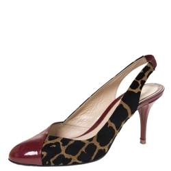 Fendi Multicolor Patent Leather And Leopard Print Fabric Slingback Sandals Size 39