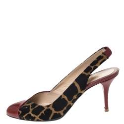 Fendi Multicolor Patent Leather And Leopard Print Fabric Slingback Sandals Size 39