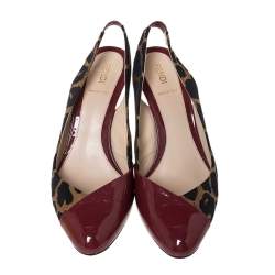 Fendi Multicolor Patent Leather And Leopard Print Fabric Slingback Sandals Size 39