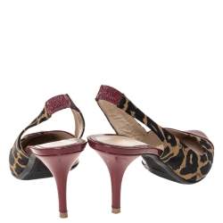 Fendi Multicolor Patent Leather And Leopard Print Fabric Slingback Sandals Size 39