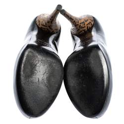 Pre Owned Fendi Black Patent Leather Zucca Heel Platform Pumps Size 37