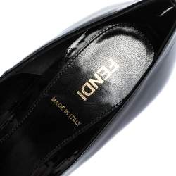 Pre Owned Fendi Black Patent Leather Zucca Heel Platform Pumps Size 37