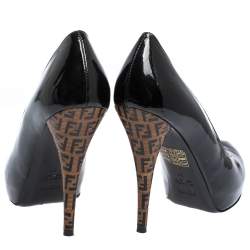 Pre Owned Fendi Black Patent Leather Zucca Heel Platform Pumps Size 37
