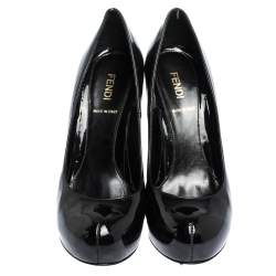 Pre Owned Fendi Black Patent Leather Zucca Heel Platform Pumps Size 37