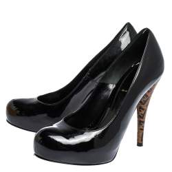 Pre Owned Fendi Black Patent Leather Zucca Heel Platform Pumps Size 37