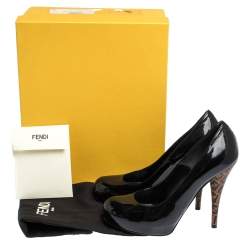 Pre Owned Fendi Black Patent Leather Zucca Heel Platform Pumps Size 37