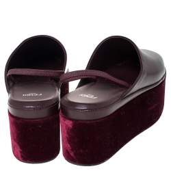 Pre Owned Fendi Burgundy Leather Platform Slingback Mules Sandals Size 38