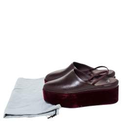 Pre Owned Fendi Burgundy Leather Platform Slingback Mules Sandals Size 38