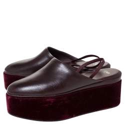 Pre Owned Fendi Burgundy Leather Platform Slingback Mules Sandals Size 38
