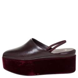 Pre Owned Fendi Burgundy Leather Platform Slingback Mules Sandals Size 38