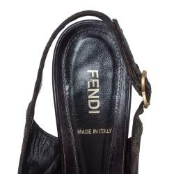 Pre Owned Fendi Tobacco Zucca Canvas Fendista Platform Slingback Sandals Size 39.5