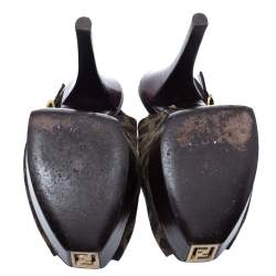 Pre Owned Fendi Tobacco Zucca Canvas Fendista Platform Slingback Sandals Size 39.5