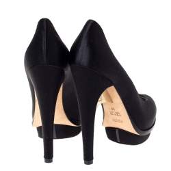 Pre Owned Fendi Black Satin Bridge Heel Platform Pumps Size 38