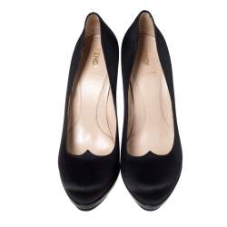 Pre Owned Fendi Black Satin Bridge Heel Platform Pumps Size 38