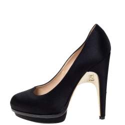Pre Owned Fendi Black Satin Bridge Heel Platform Pumps Size 38