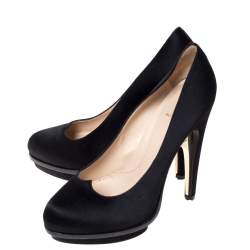 Pre Owned Fendi Black Satin Bridge Heel Platform Pumps Size 38