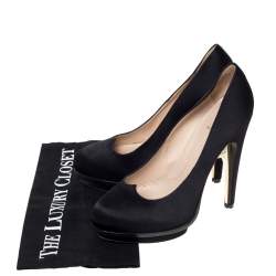 Pre Owned Fendi Black Satin Bridge Heel Platform Pumps Size 38