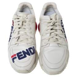 Pre Owned Fendi White Leather And Rubber Fendi-Fila Mania Logo Low Top Sneakers Size 38