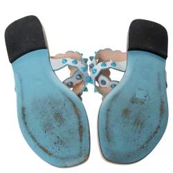 Pre Owned Fendi White Leather Studded Thong Flat Sandals Size 39