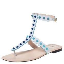 Pre Owned Fendi White Leather Studded Thong Flat Sandals Size 39