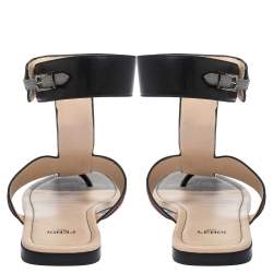 Pre Owned Fendi Multicolor Lizard Embossed Leather Studded Ankle Cuff Flat Sandals Size 38.5