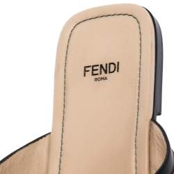 Pre Owned Fendi Multicolor Lizard Embossed Leather Studded Ankle Cuff Flat Sandals Size 38.5