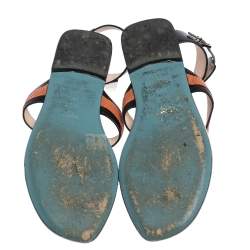 Pre Owned Fendi Multicolor Lizard Embossed Leather Studded Ankle Cuff Flat Sandals Size 38.5