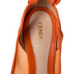 Pre Owned  Fendi Orange Mesh And Leather Peep Toe Cut Out Wedge Ankle Warp Pumps Size 39